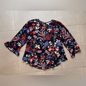 Charter Club blouse. Navy/red/blue/white florals. Size L